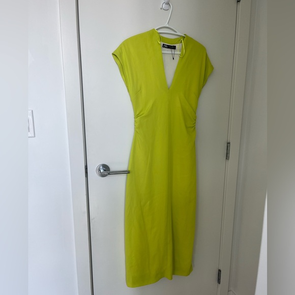 Zara Neon Green Midi Dress Size XS - Picture 1 of 7